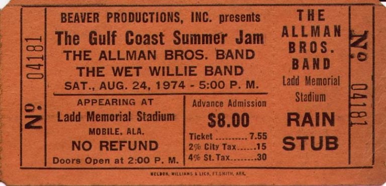 Ticket, August 24, 1974, Ladd Memorial Stadium