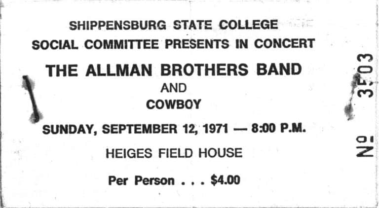 Ticket, September 12, 1971, Shippensburg State College - Heiges Field House
