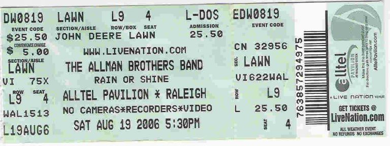 Ticket, August 19, 2006, Alltel Pavilion