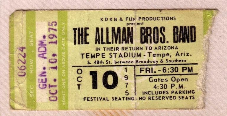 Ticket, October 10, 1975, Tempe Stadium