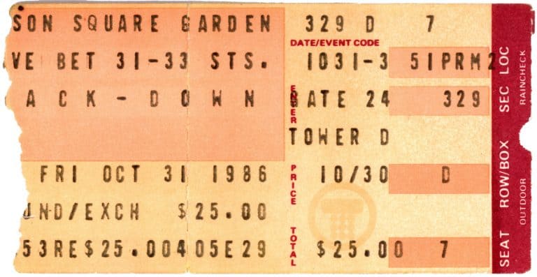 Ticket, October 31, 1986, Madison Square Garden