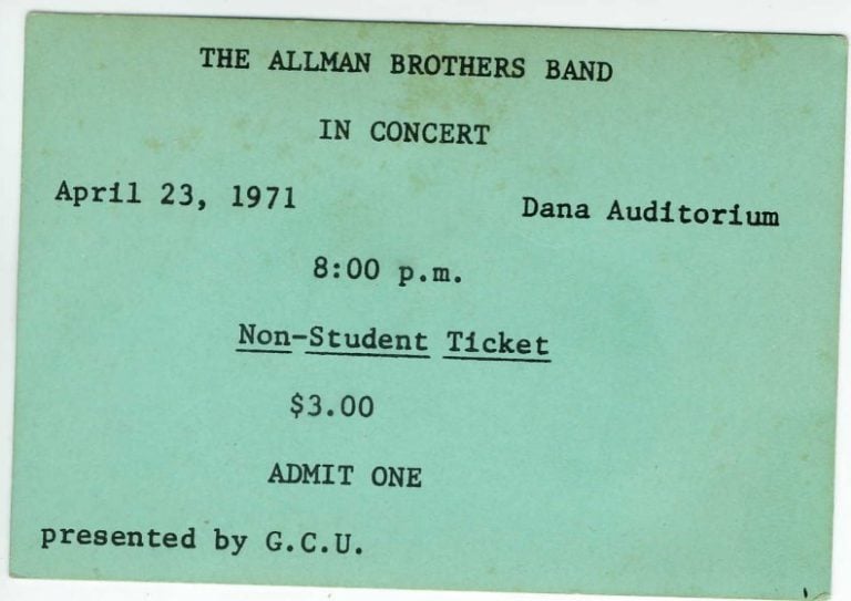 Ticket, April 23, 1971, Guilford College - Dana Auditorium