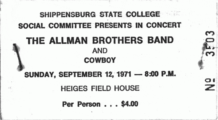 Ticket, September 12, 1971, Shippensburg State College - Heiges Field House