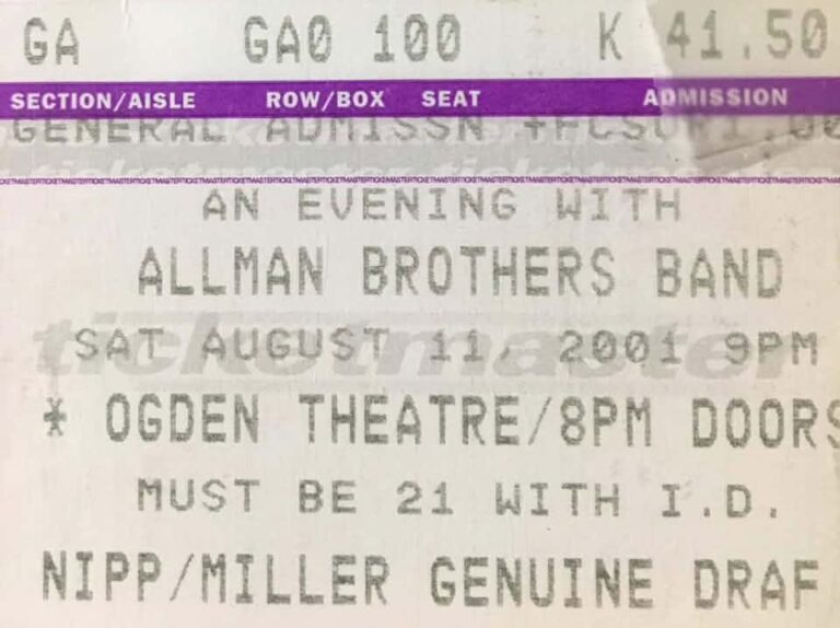 Ticket, August 11, 2001, Ogden Theatre
