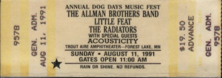 Ticket, August 11, 1991, Trout-Aire Amphi