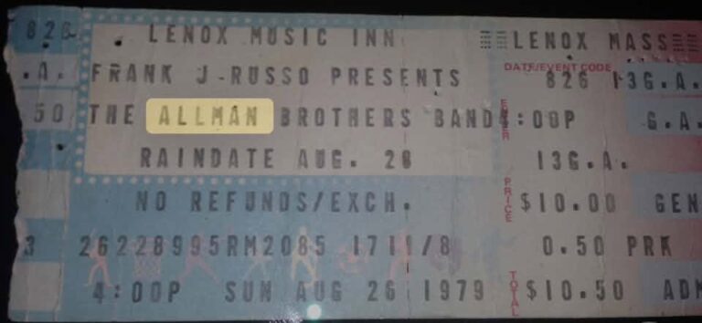 Ticket, August 26, 1979, Music Inn