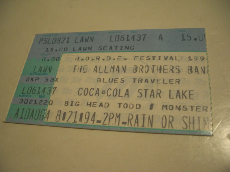 Ticket, August 21, 1994, Star Lake Amphitheater