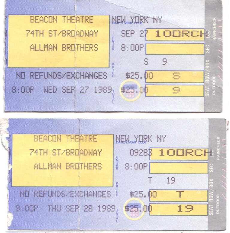Ticket, September 27, 1989, Beacon Theatre