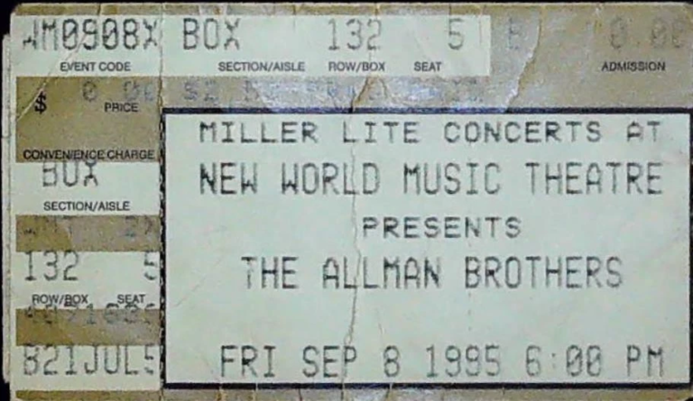 Ticket, September 8, 1995, World Music Theatre