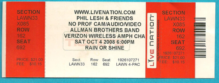 Ticket, October 4, 2008, Verizon Wireless Amphitheatre
